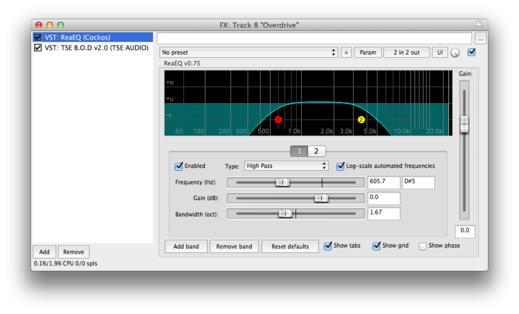 Bass overdrive track filter EQ